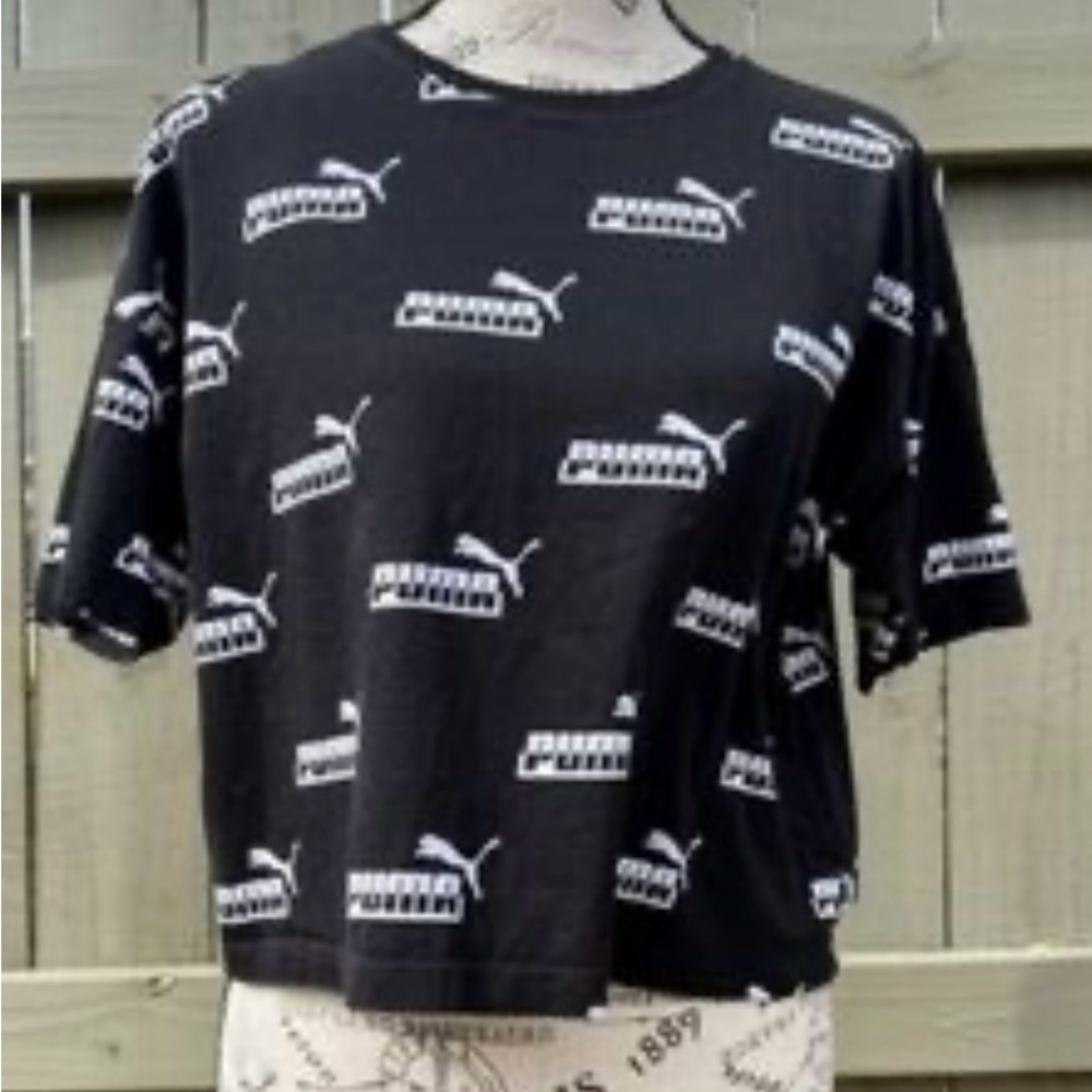Puma Black and White Logo Crop Tee & matching shorts
